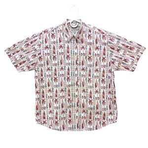 Mens natural issue short sleeve button up shirt Medium M all over print Hawaiian